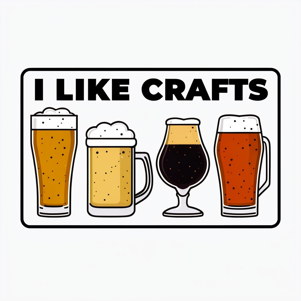 I Like Crafts Cartoon Beer Glasses Digital Illustration T-Shirt