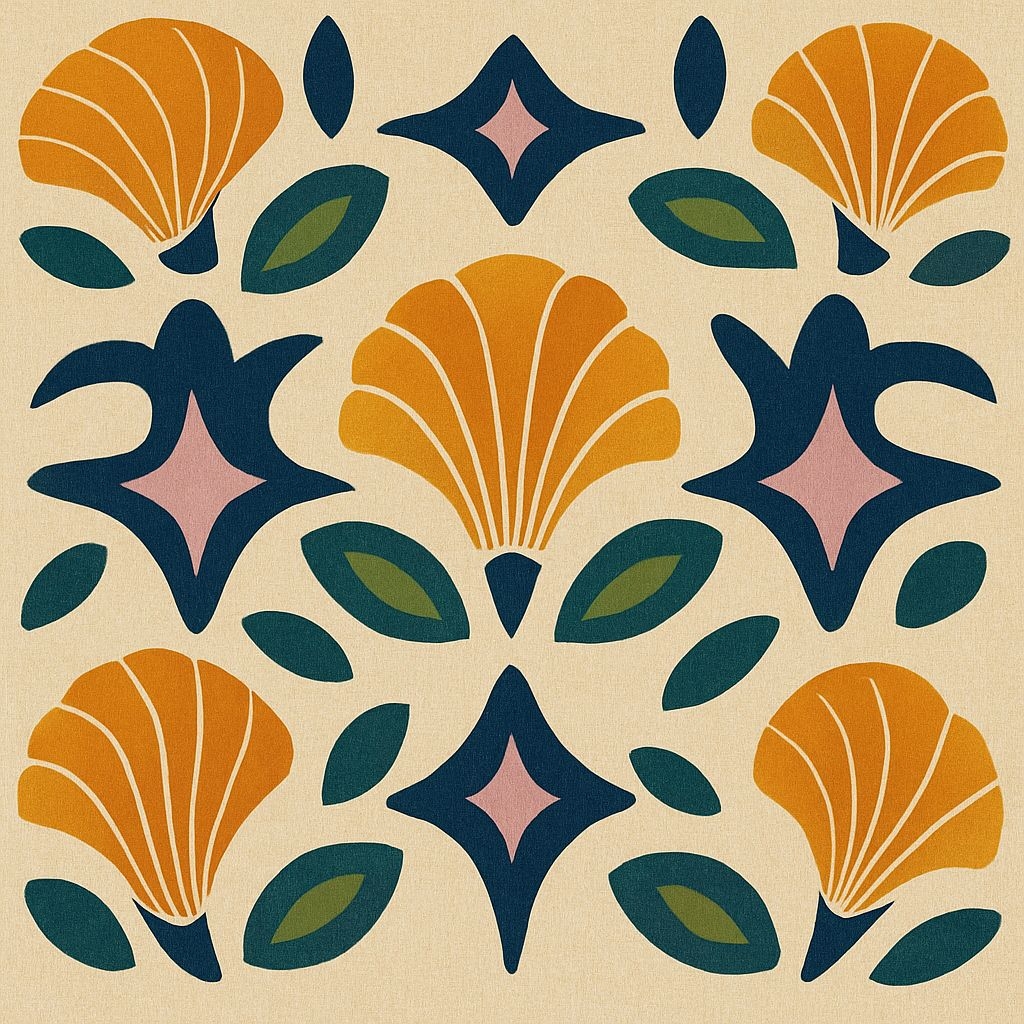 Modern Vintage Floral Symmetrical Pattern on Light Beige Background Seamless Pattern