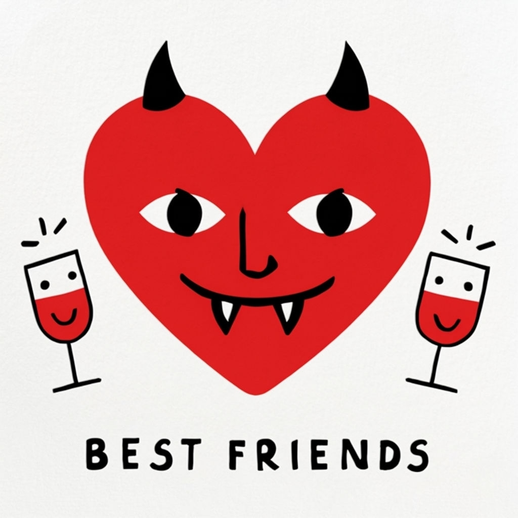 Playful Red Heart Devil with Champagne Glasses T-Shirt