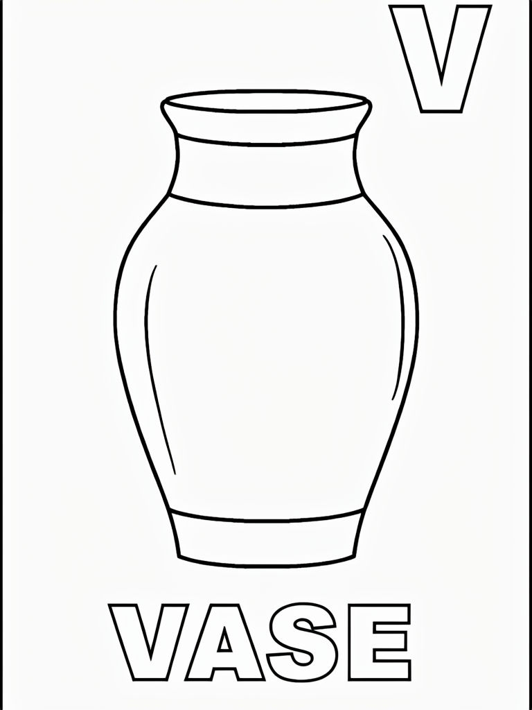 Simple Black and White V Vase Coloring Page for Early Learners Coloring Book Pages