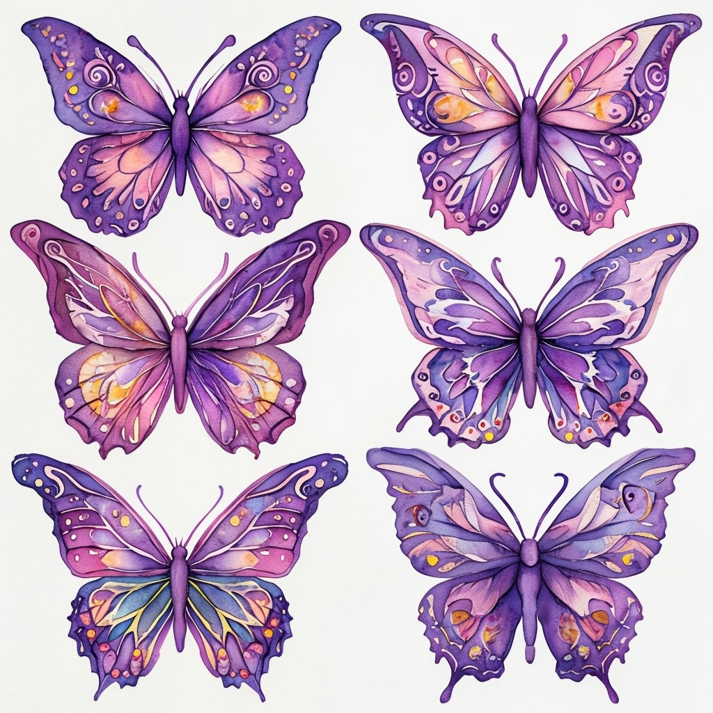 Vibrant Watercolor Butterflies with Floral Patterns Seamless Pattern