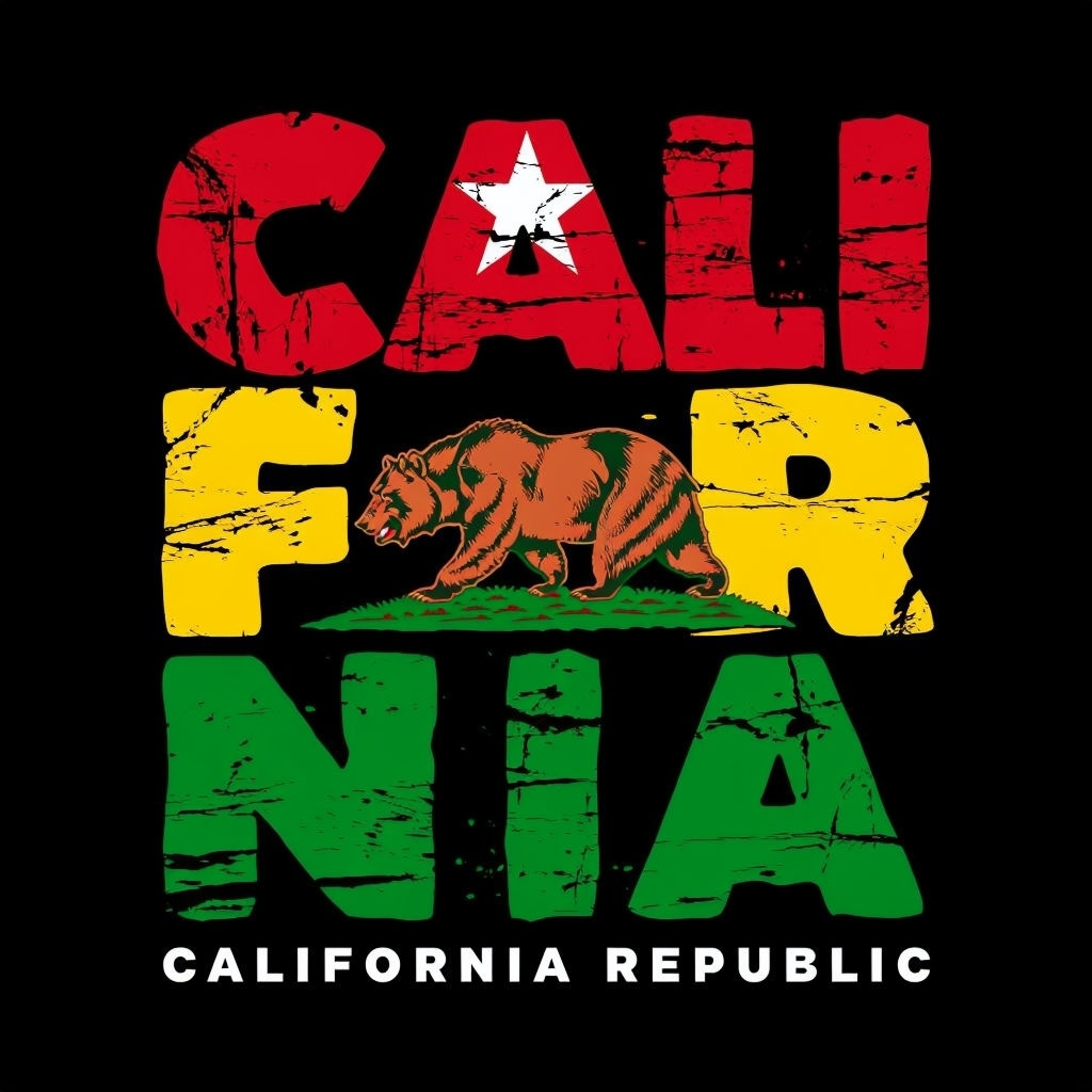 Bold California Grunge Art with Bear and Stars T-Shirt