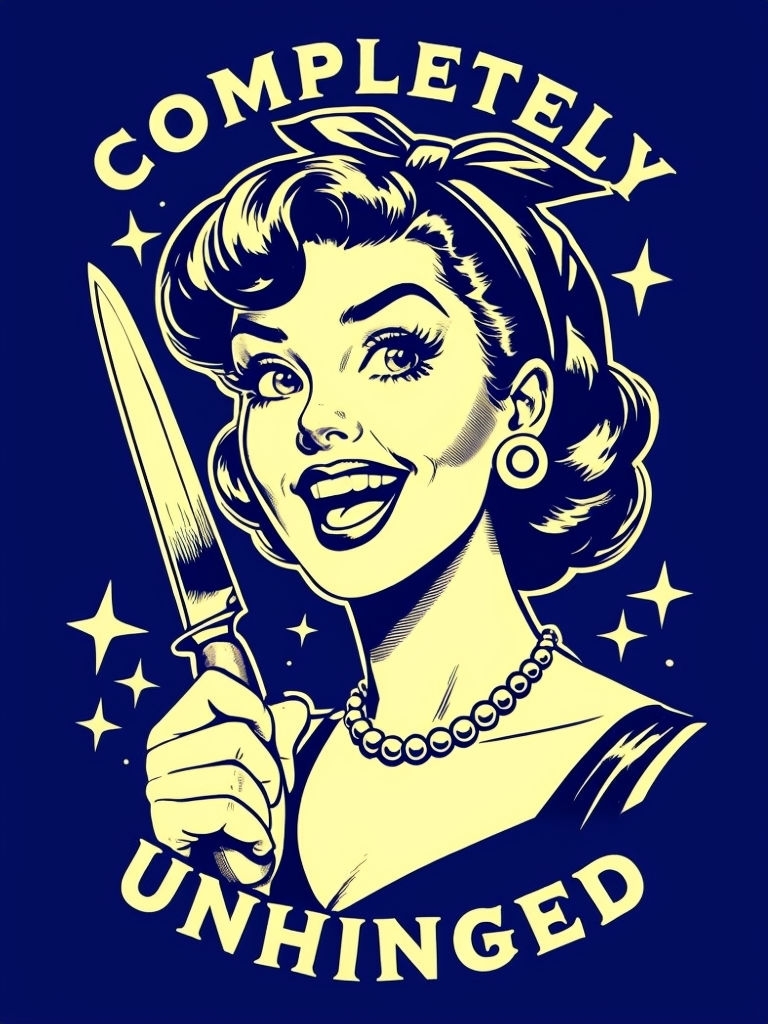 Vintage 1950s Comic Style Woman with Kitchen Knife T-Shirt