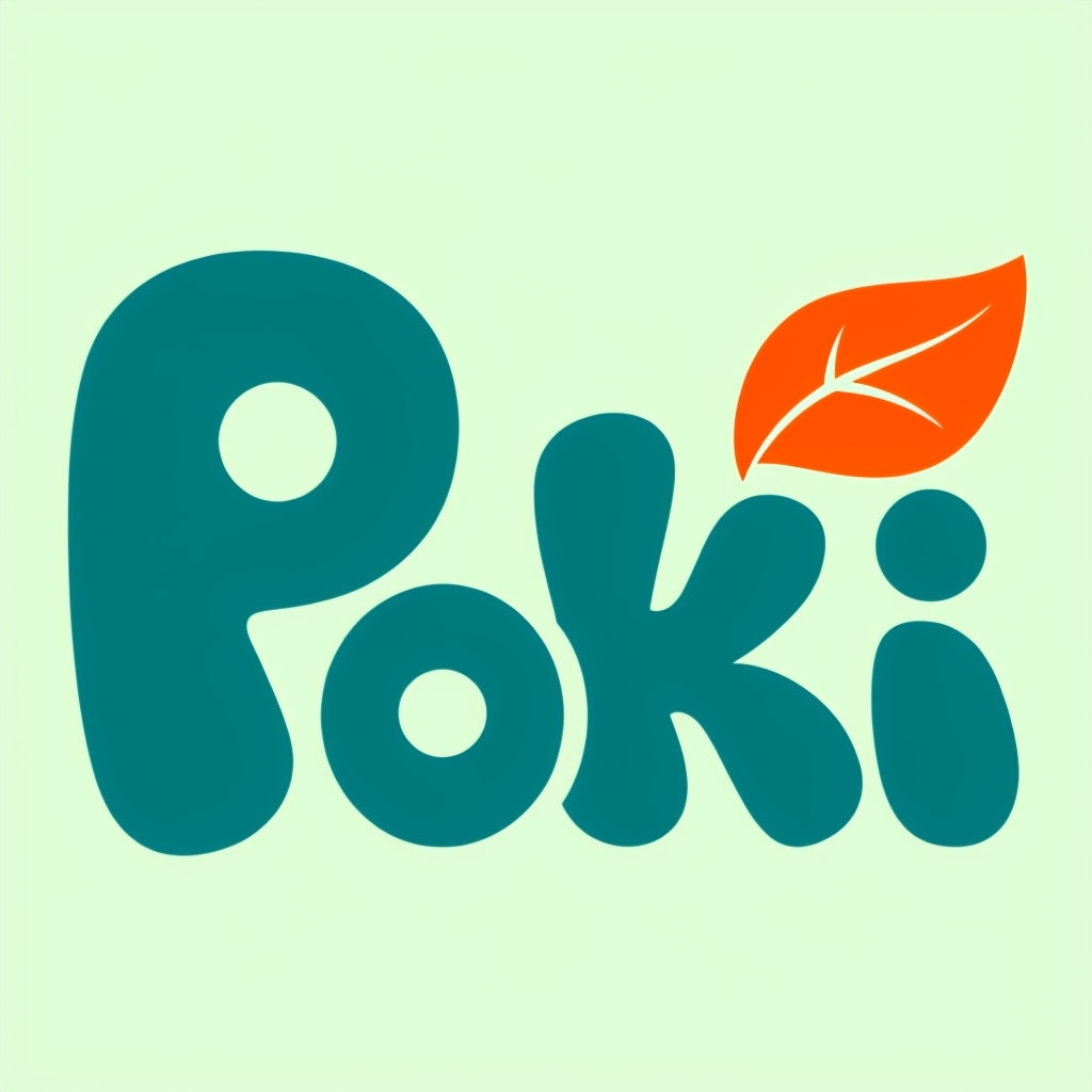 Playful Teal Poki Logo with Orange Leaf Accent Design Logo