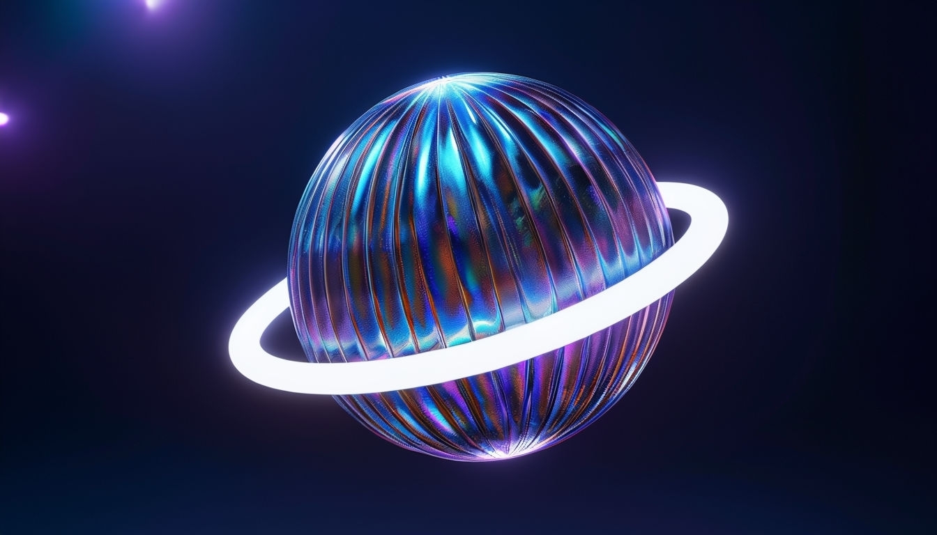 Futuristic Glowing Neon Sphere with Abstract Planet Design Virtual Backgrounds