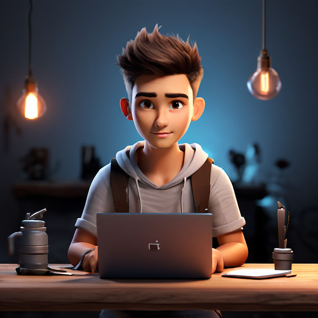 a 3D cartoon character of a of a young male computer geek