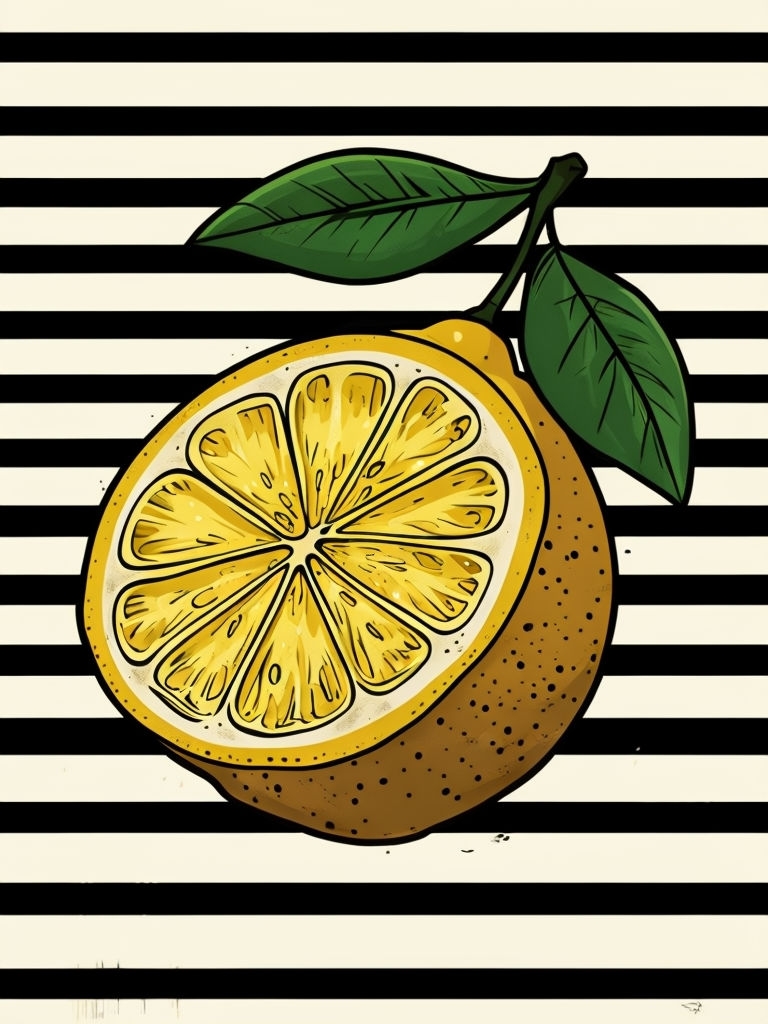 Vibrant Cartoon Lemon Illustration with Bold Stripes Poster