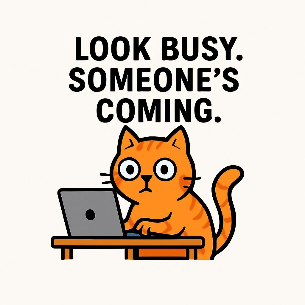 Cartoon Orange Tabby Cat Typing on Laptop Humorous Sticker