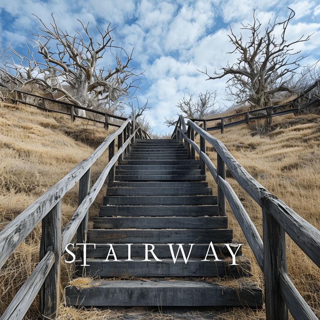 Tranquil Stairway in Nature with Rustic Elements Album Cover