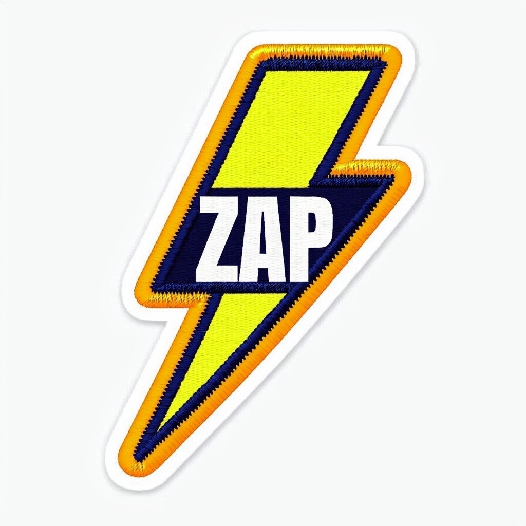 Bold Lightning Bolt ZAP Embroidered Patch Design for Hats