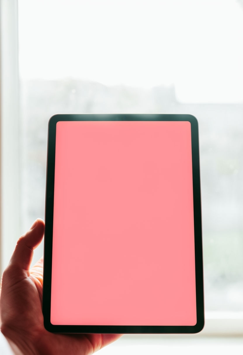 Photorealistic Close-Up of Blank Tablet Device in Warm Coral Pink Mockup
