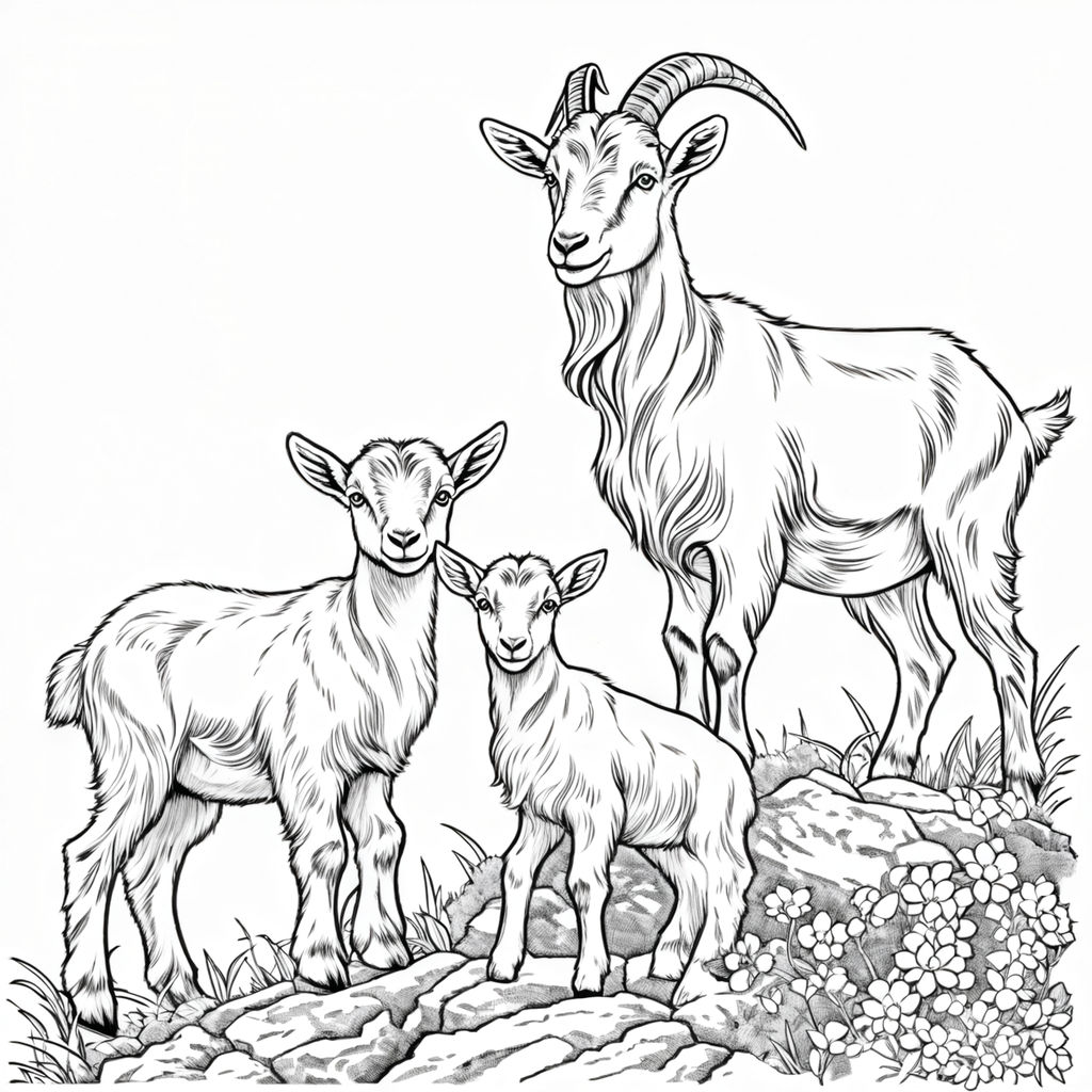 Coloring pages for children on the subject of goat family in... by Jörg ...
