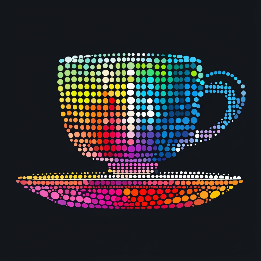 Vibrant Abstract Teacup and Saucer Dot Illustration Art