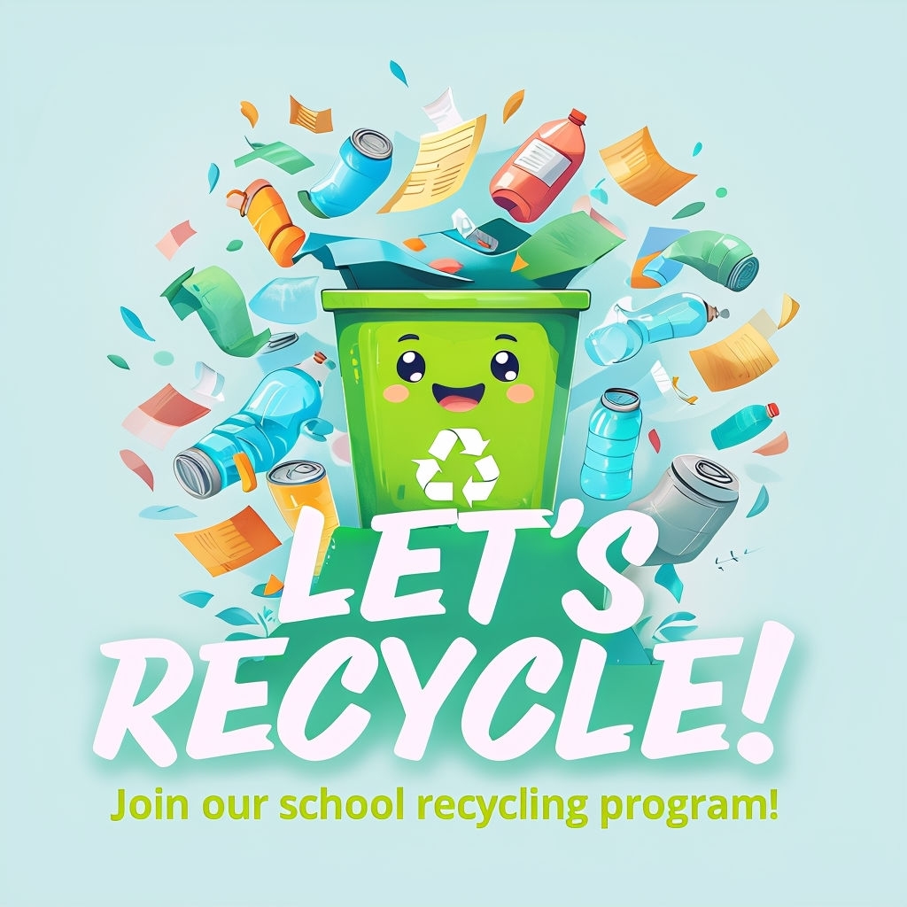 Cheerful Cartoon Recycling Bin Illustration for School Poster