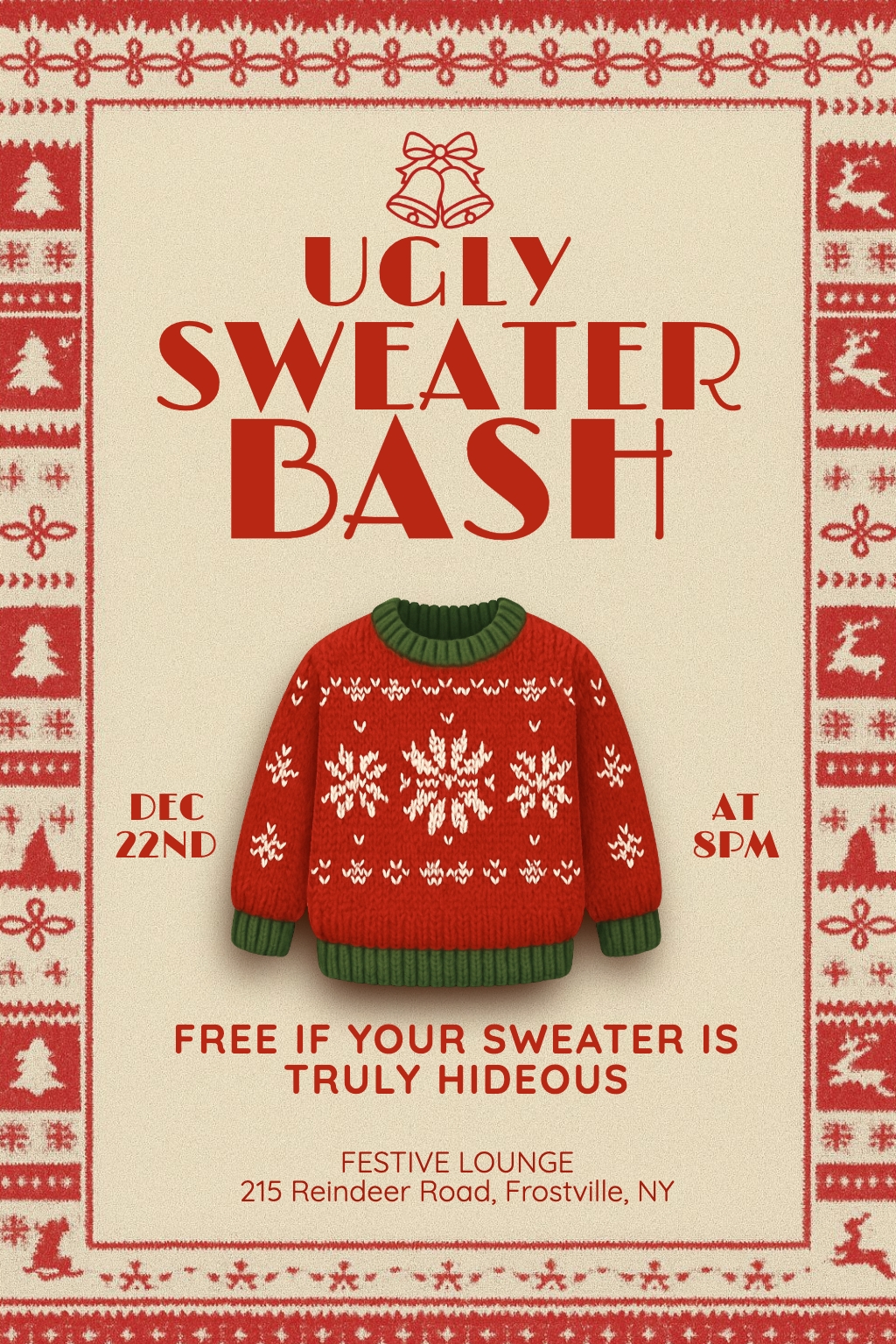 Festive Ugly Sweater Bash Holiday Event Poster Design Flyer