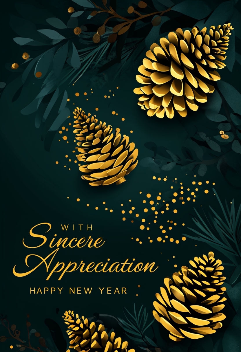 Elegant Dark Green Holiday Card with Gold Pine Cones Design Cards & Invites