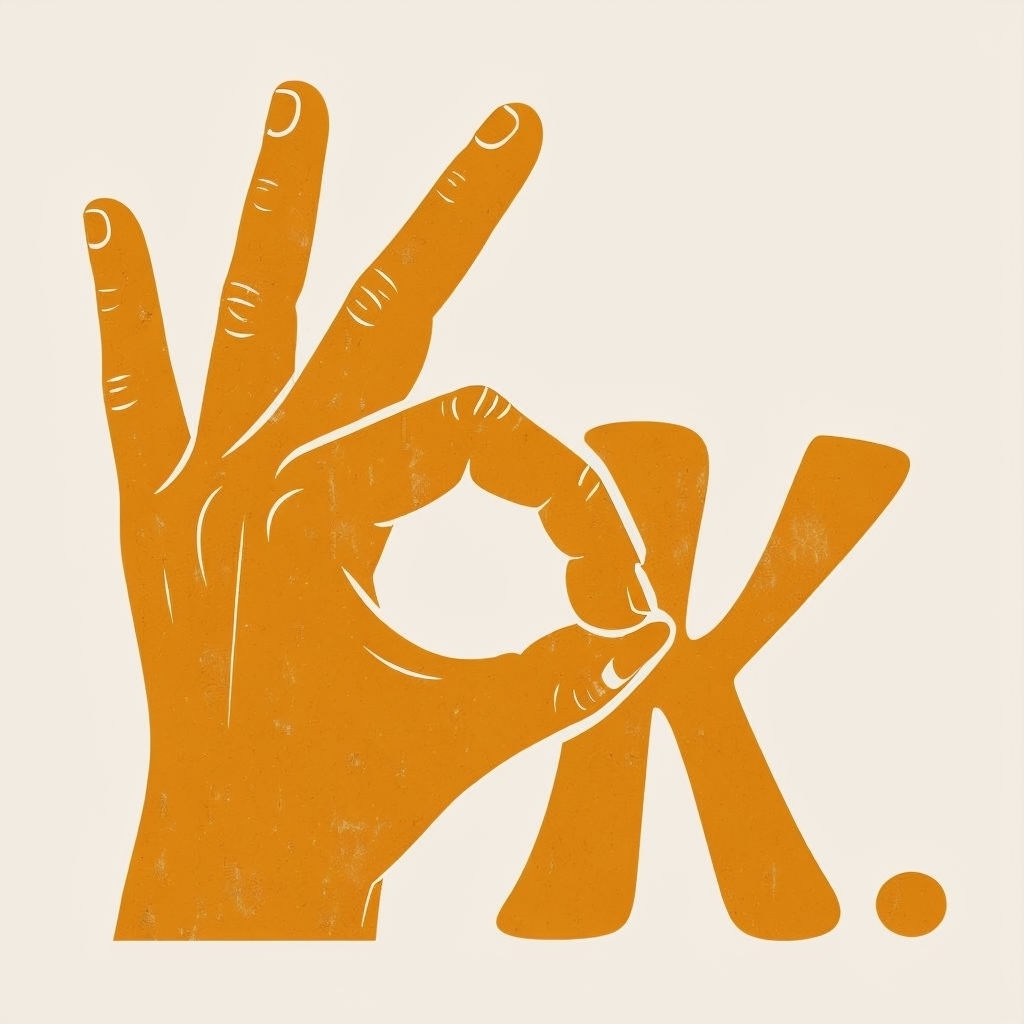 Amber Yellow Hand Silhouette 'OK' Graphic Design Poster