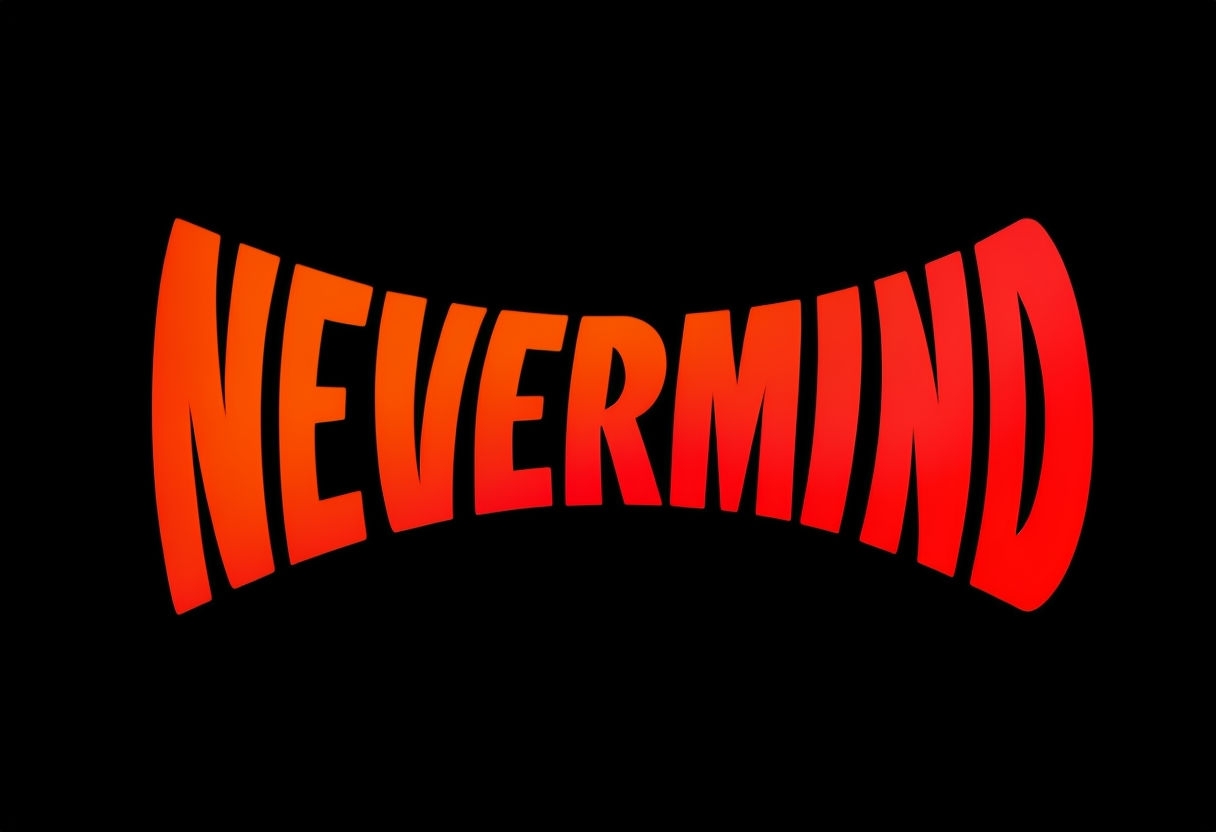 Bold Gradient NEVERMIND Text Design on Black T-Shirt