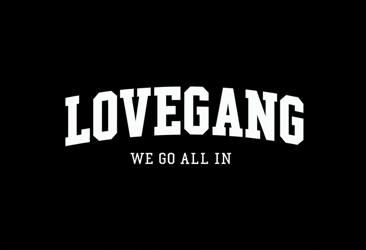Bold LOVEGANG Graphic Design with WE GO ALL IN Text Hat