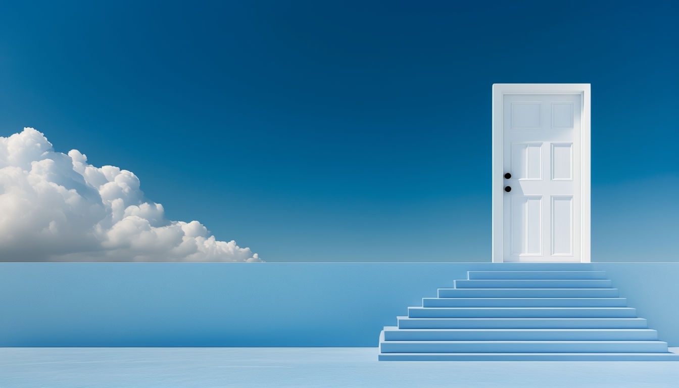 Serene Minimalist Blue Scene with Door and Steps Virtual Backgrounds