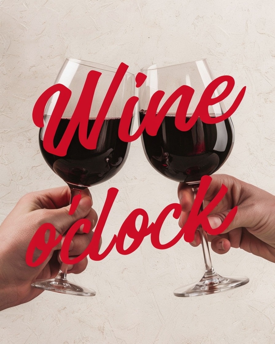 Celebratory Wine O'Clock Hands Clinking Glasses Illustration Poster
