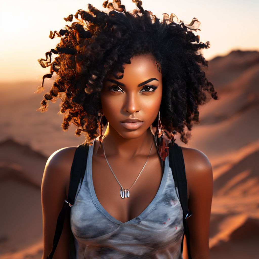 A gorgeous black woman with curly hair teasing