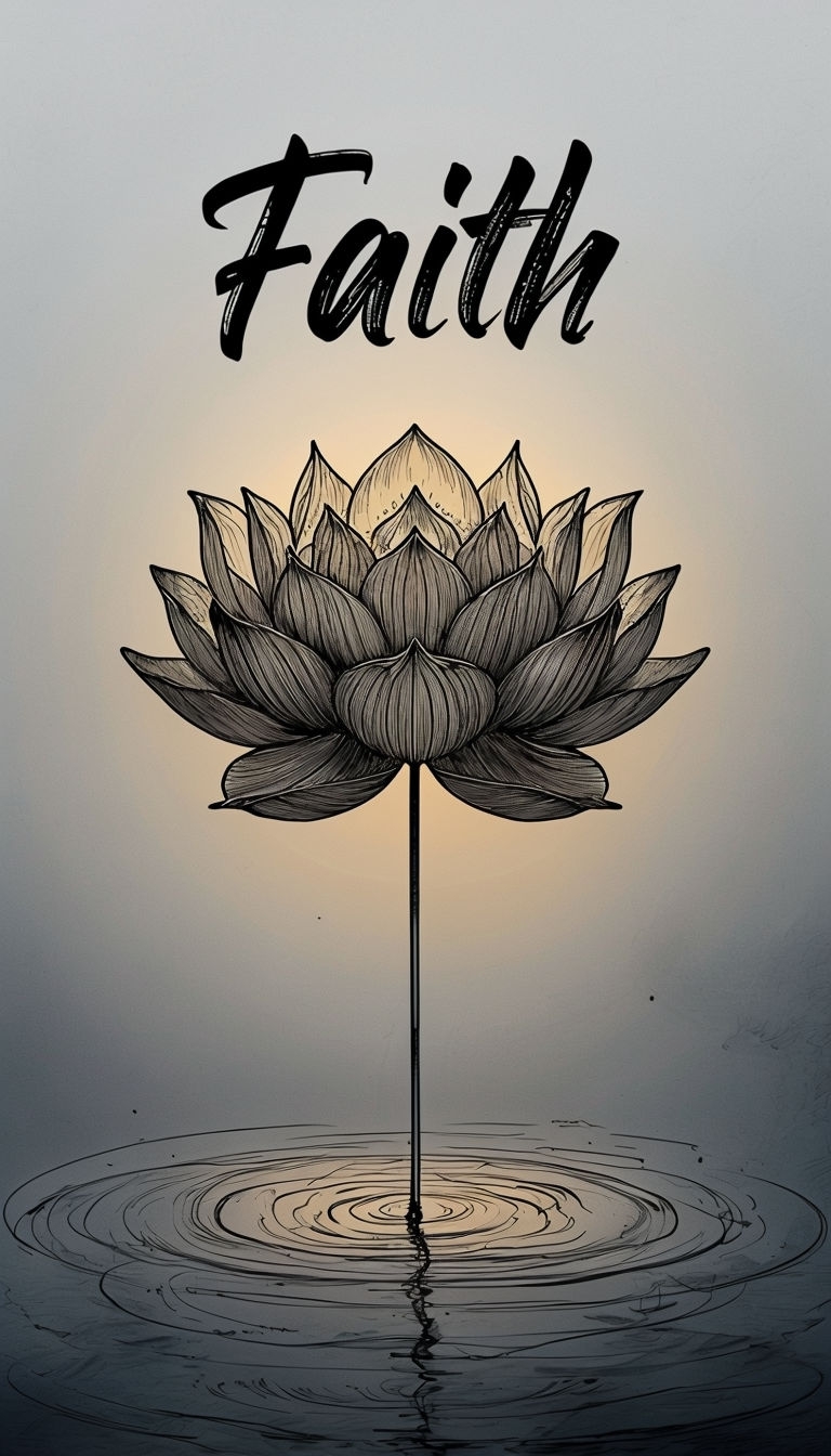 Elegant Black Line Lotus Flower with Faith Quote Phone Case Cover