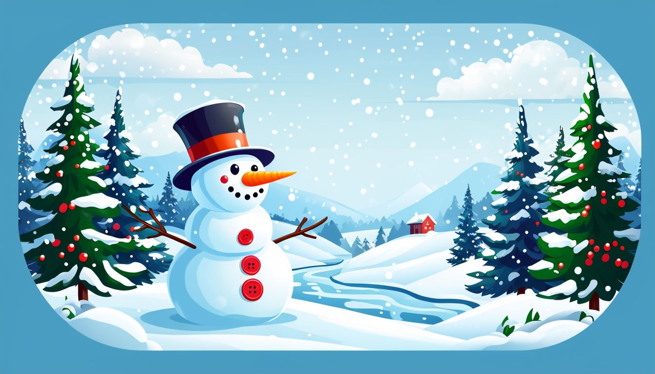 Cheerful Winter Wonderland Snowman Illustration for Cards & Invites