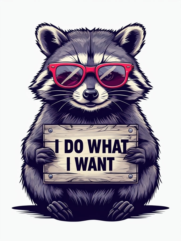 Playful Racoon with Sunglasses and Defiant Phrase T-Shirt