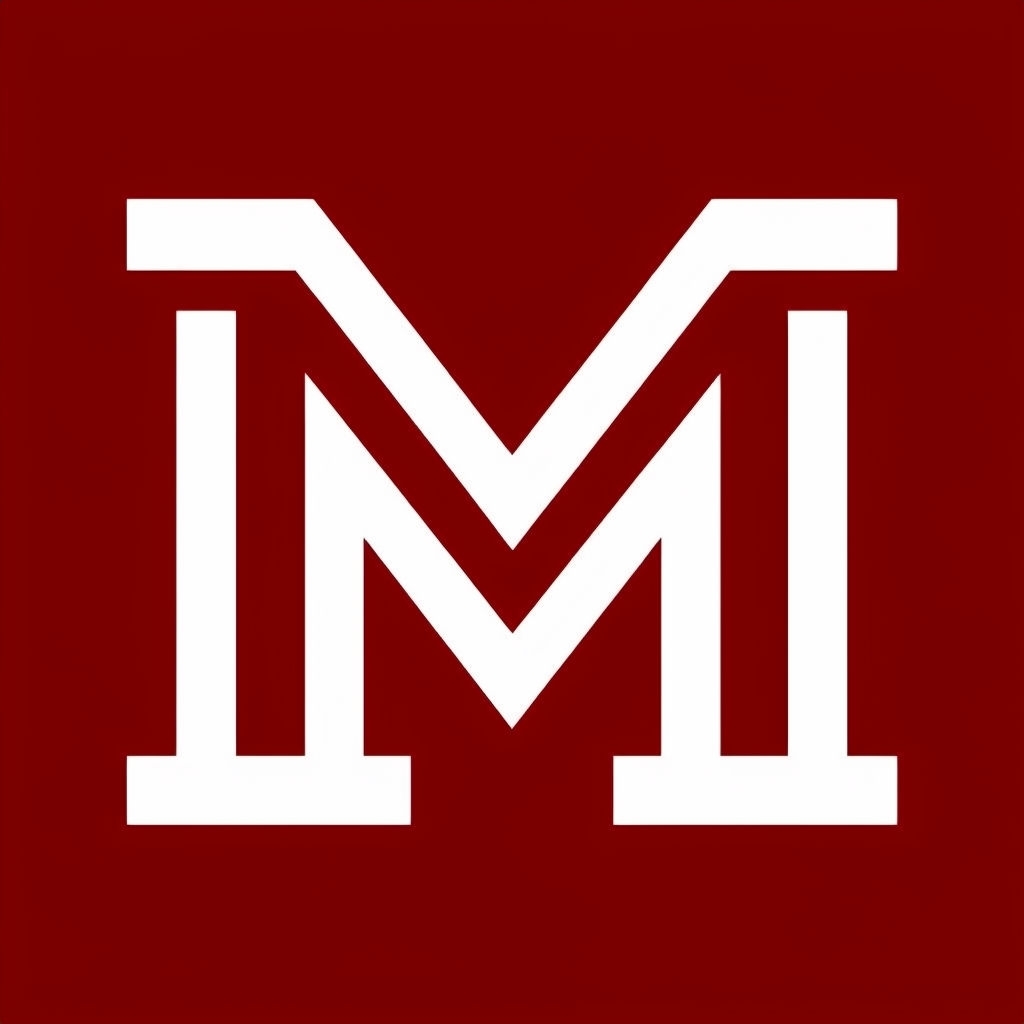 Bold Minimalist 'M' Monogram on Crimson Background Sticker