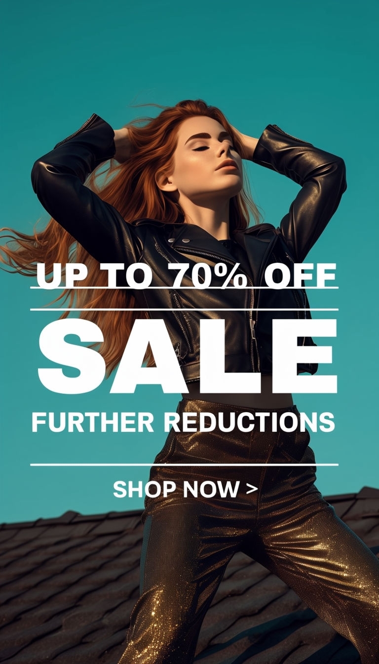 Dynamic Fashion Sale Advertisement with Model and Bold Text Ads