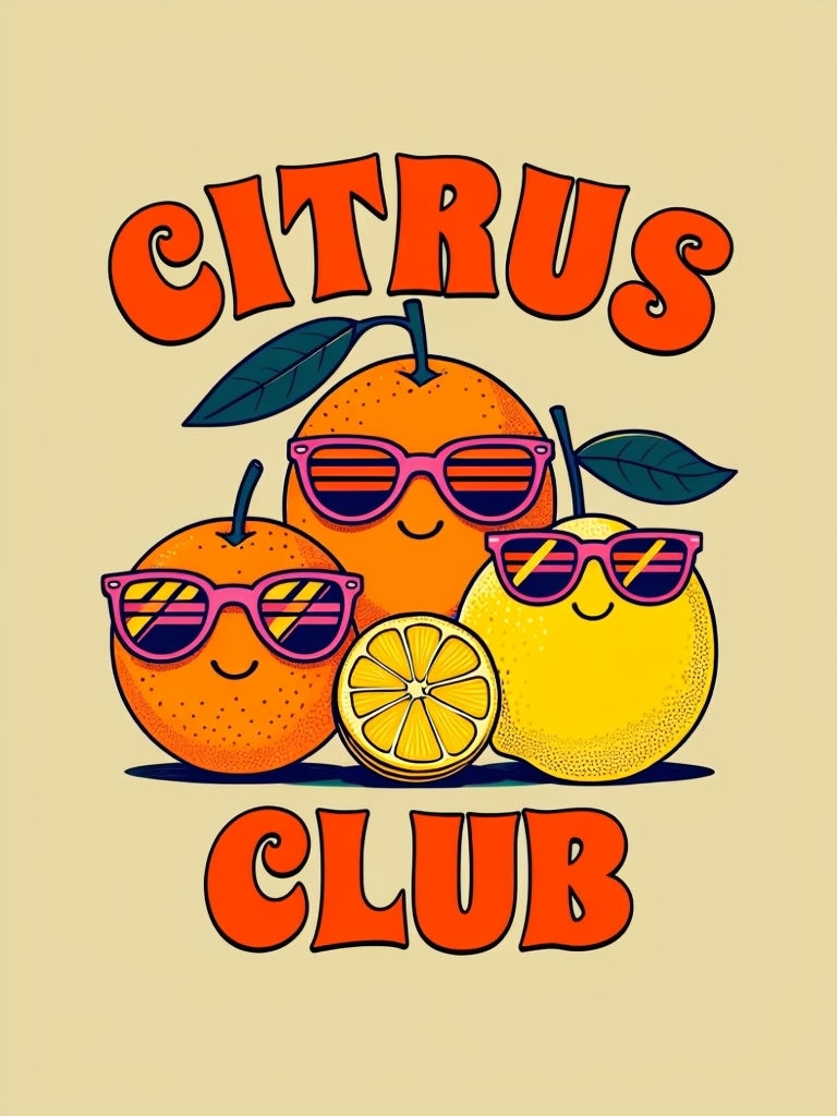 Playful Citrus Fruits Cartoon Illustration with Bold Letters Poster