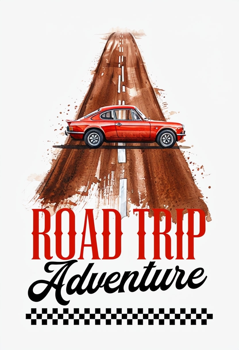 Classic Red Coupe Watercolor Road Trip Adventure Event Sign
