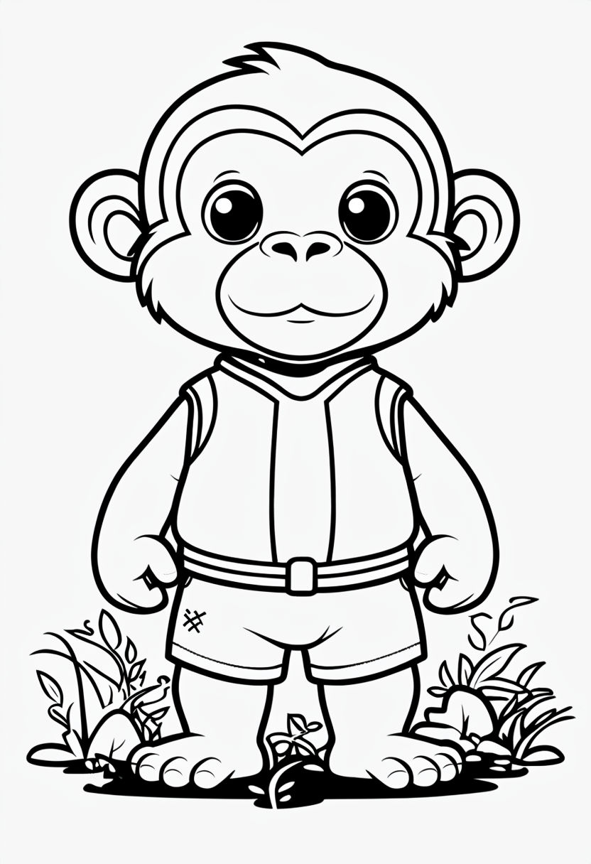 Friendly Cartoon Monkey Coloring Page for Kids