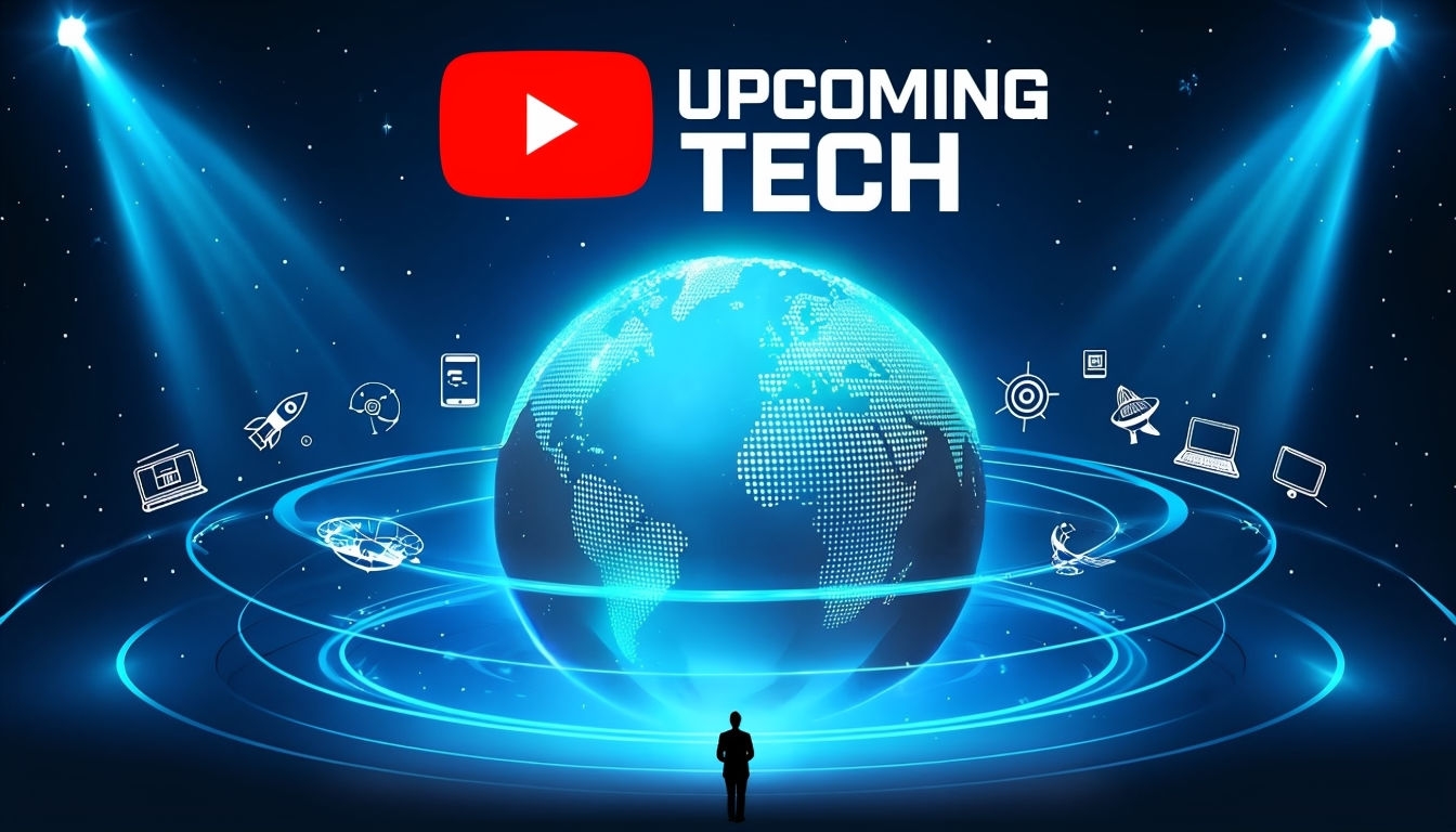 Futuristic Upcoming Tech YouTube Thumbnail with Glowing Globe