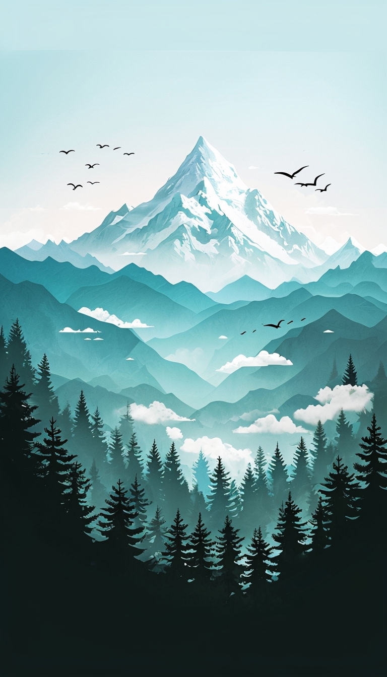 Tranquil Mountain Landscape Digital Illustration Mobile Wallpaper