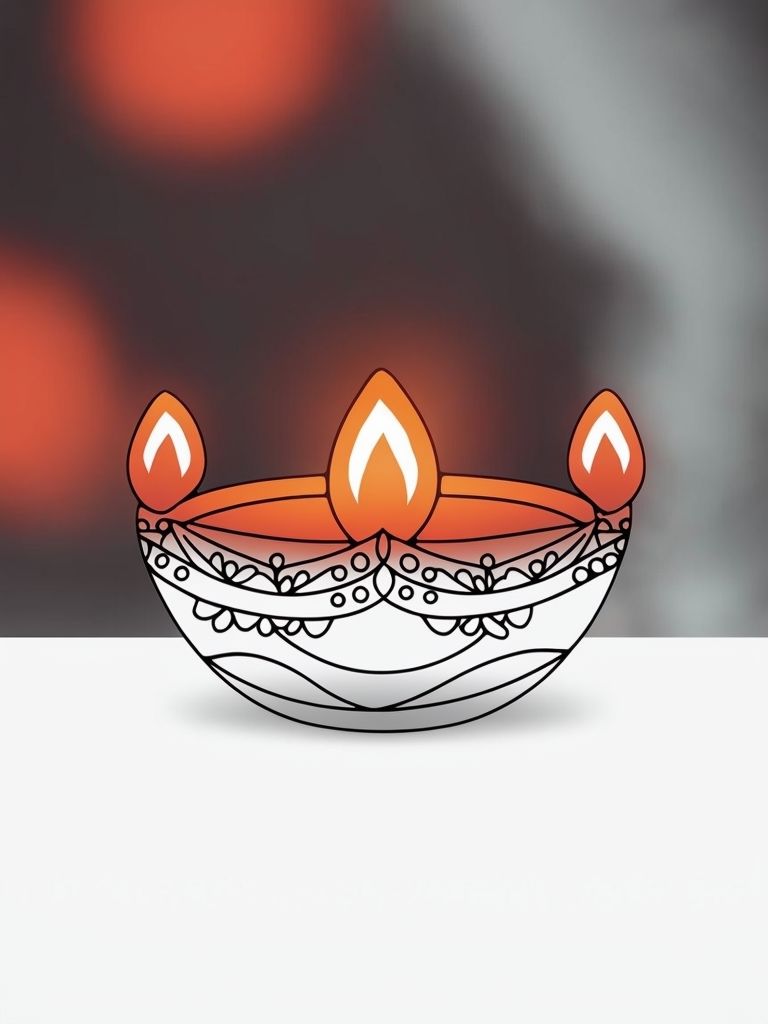 Simple Line Drawing of Traditional Diya Lamp for Coloring Book Pages -  Playground, image size:768x1024