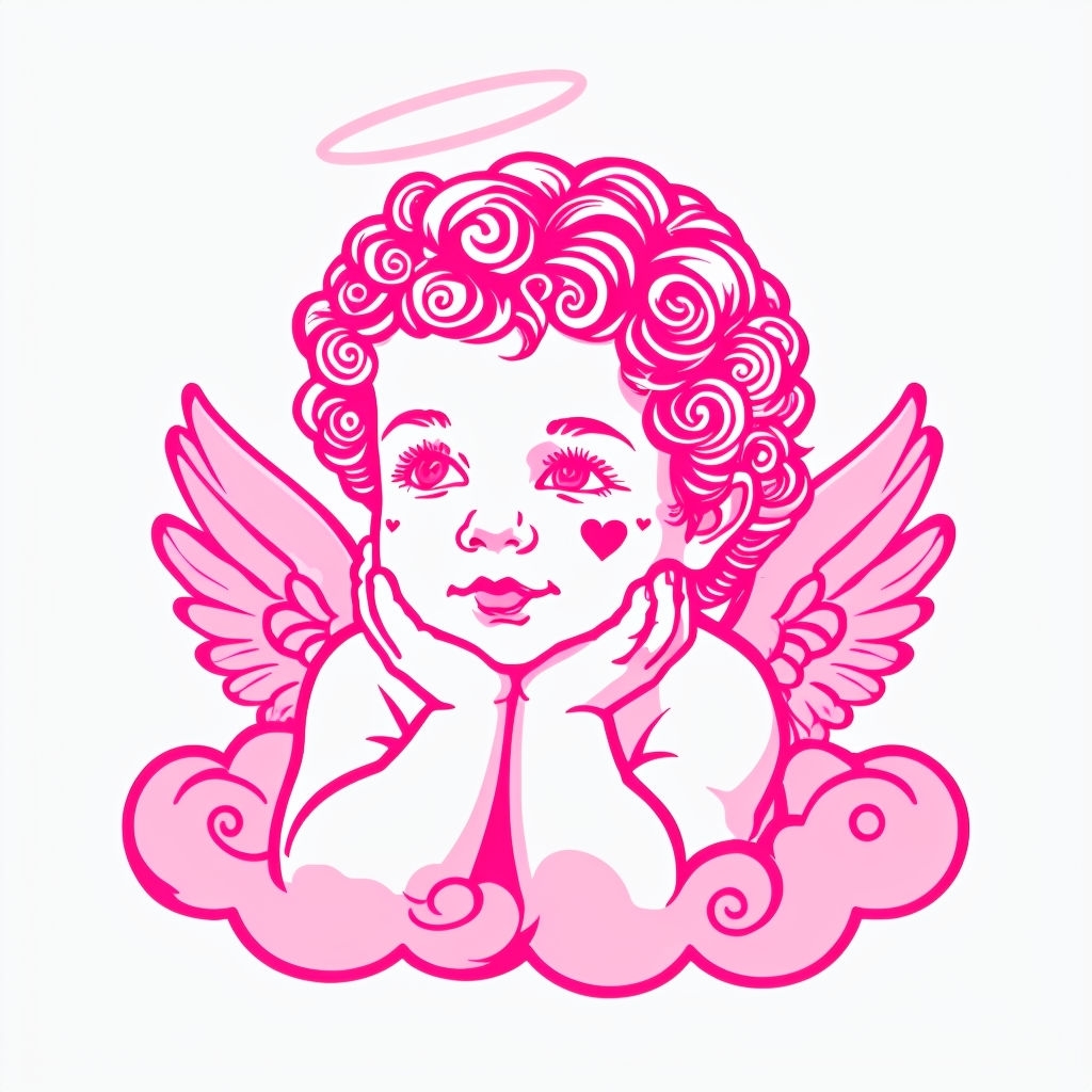 Cute Cherubic Angel Cartoon Illustration with Pink Hues Sticker