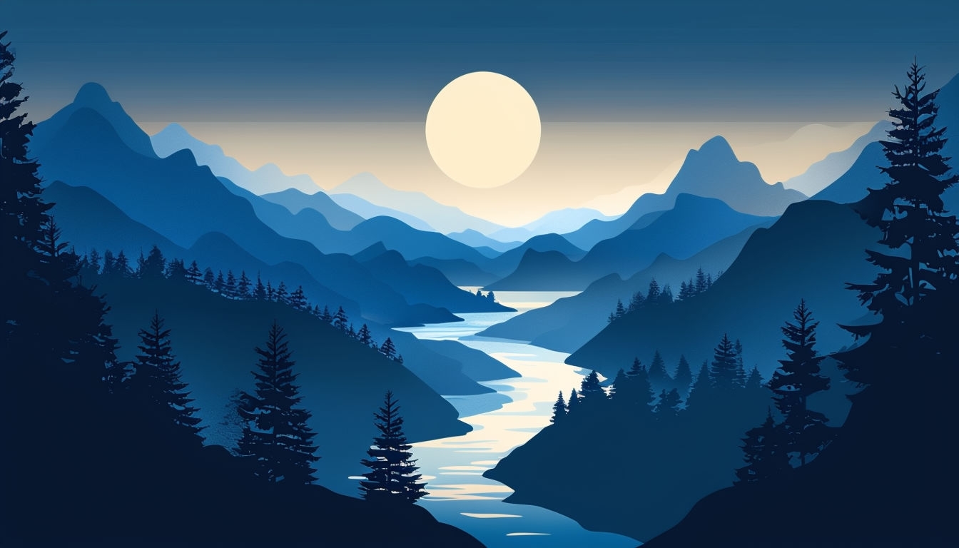 Tranquil Twilight Landscape with Serene River Virtual Background