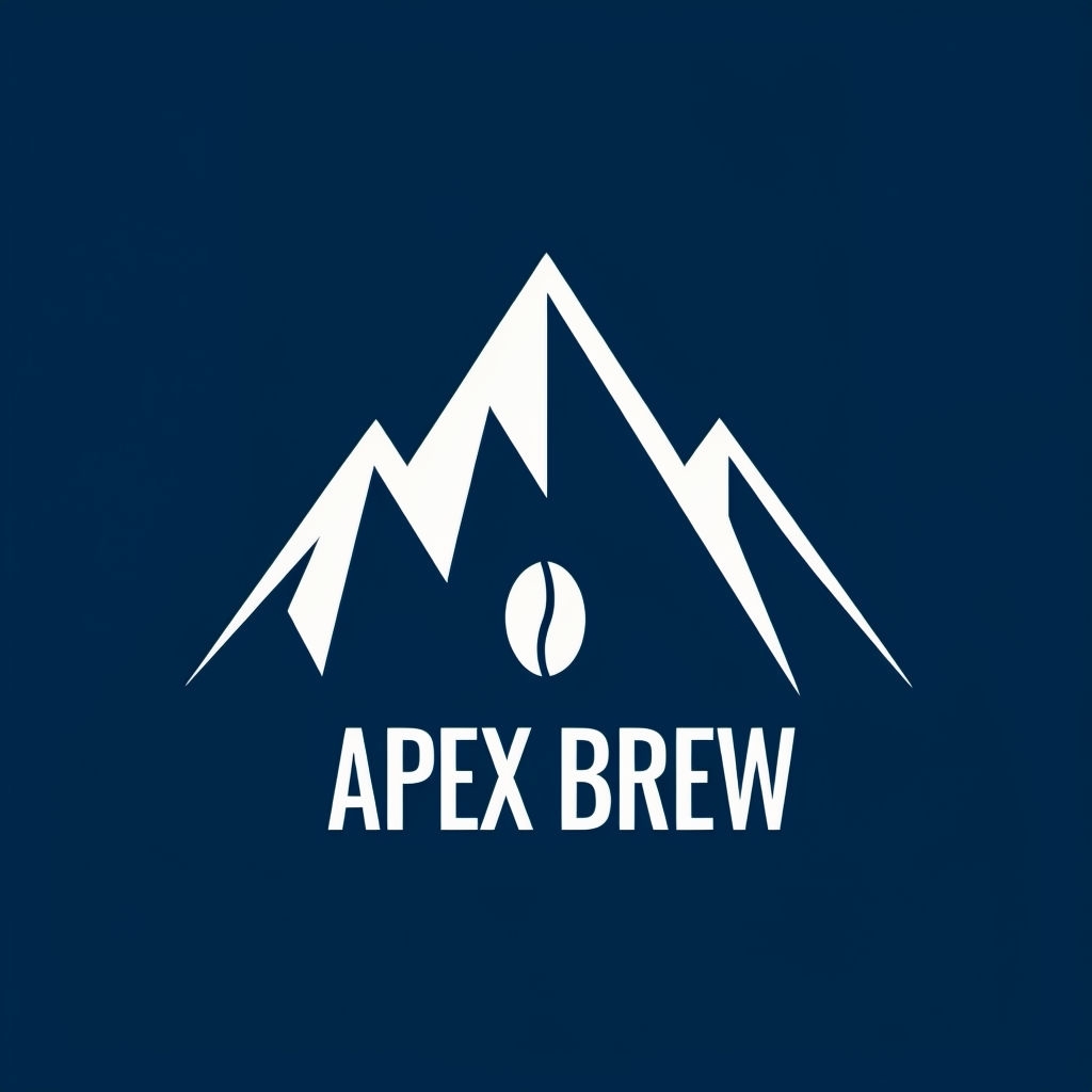 Minimalist Navy Blue Apex Brew Coffee Logo Design
