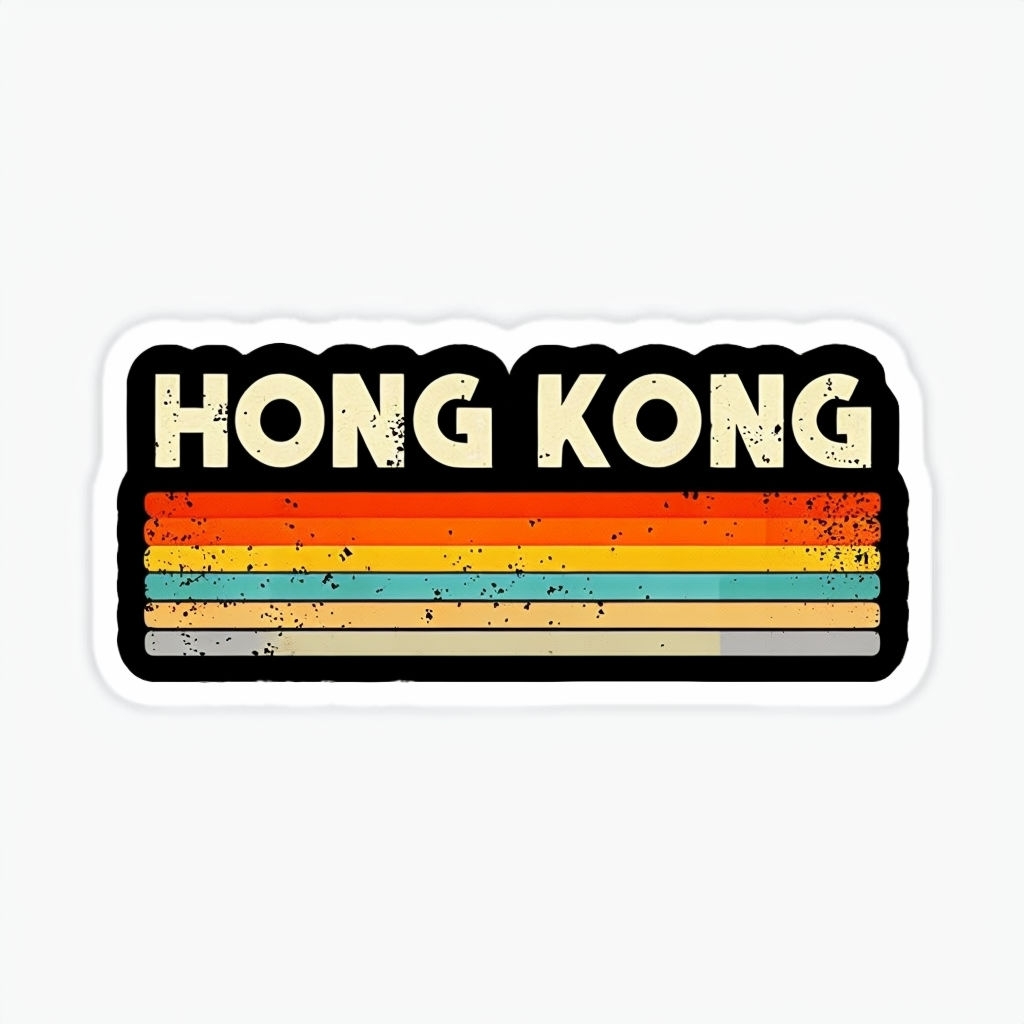 Retro Vintage Hong Kong Text with Striped Background Sticker