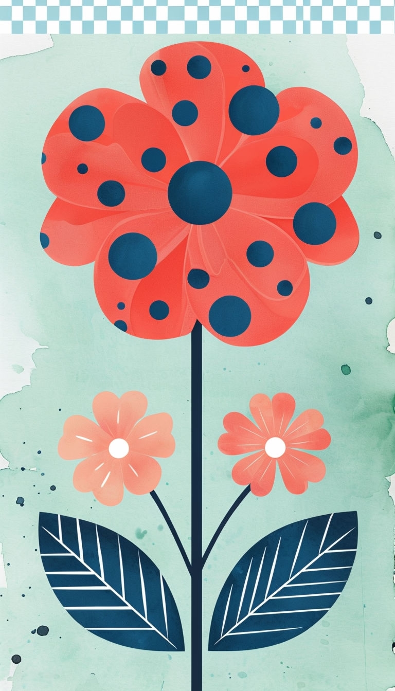 Vibrant Coral Red Flower with Navy Blue Polka Dots Phone Case Cover