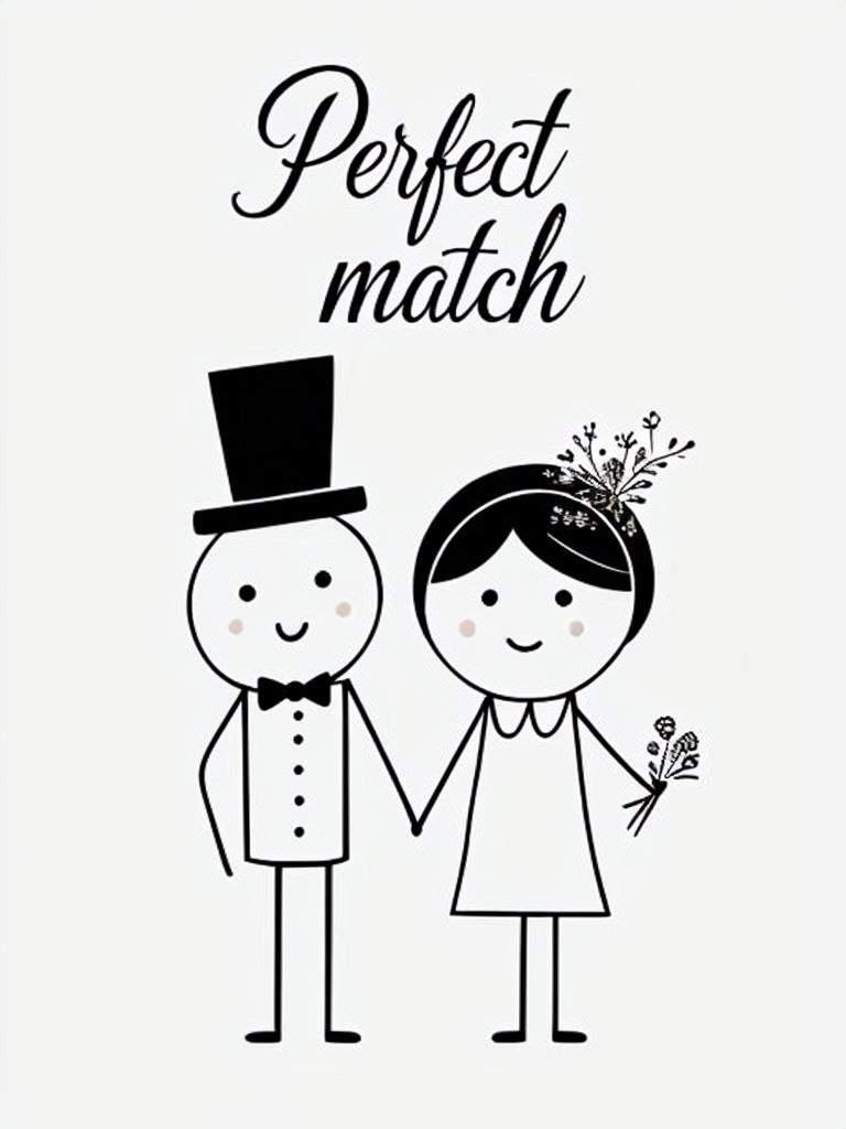 Minimalist Perfect Match Stick Figures Illustration Card