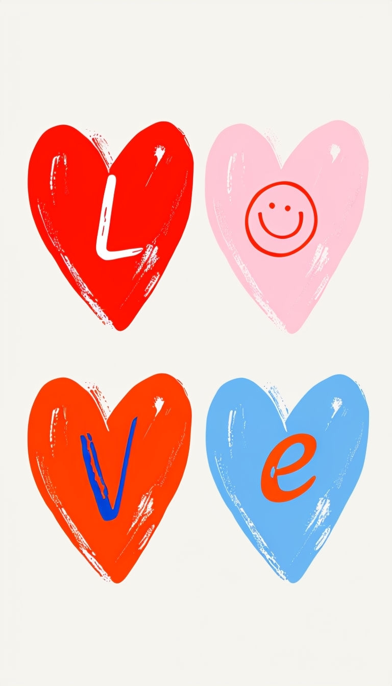 Colorful Heart-Shaped Love Letters Minimalist Illustration Phone Case Cover