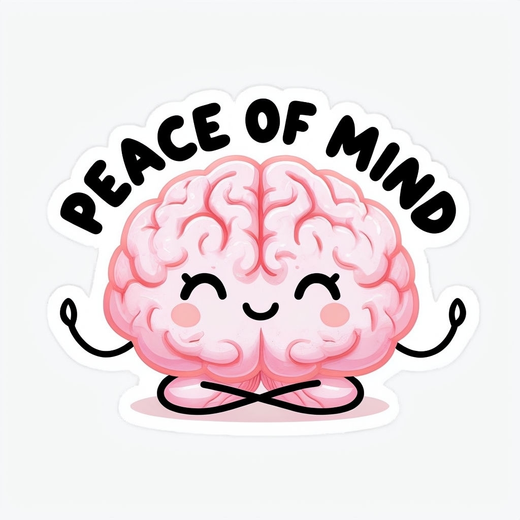 Happy Cartoon Brain with Peace of Mind Text Sticker