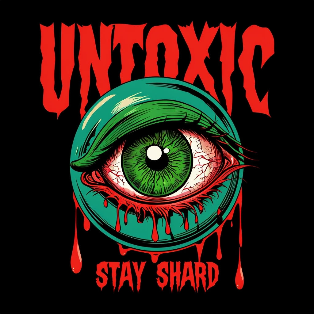 Exaggerated Eye Graphic Design with Horror Text T-Shirt