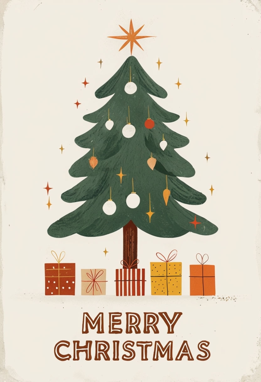 Festive Forest Green Christmas Tree Illustration Poster