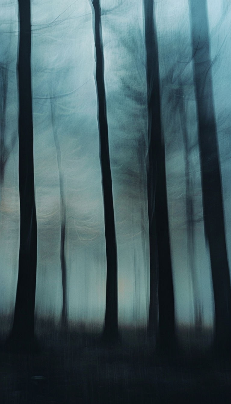 Ethereal Abstract Forest Photograph with Blurred Tree Trunks Mobile Wallpaper