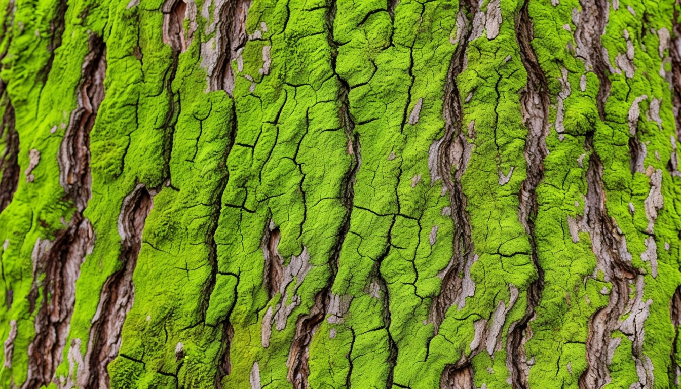 Lime Green Mossy Tree Bark Close-Up Virtual Background