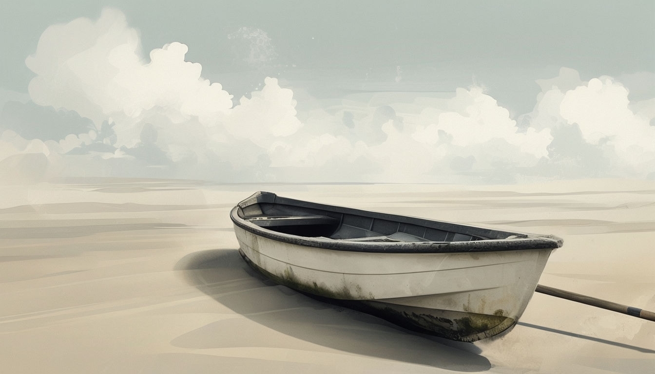 Serene Digital Painting of Isolated Boat on Tranquil Beach Virtual Backgrounds